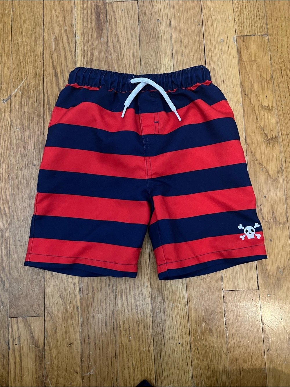 Gymboree Boys 4T Red and Navy Striped Swim Shorts with Drawstring